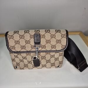 Gucci Beige and Brown Monogram Belt Bag
